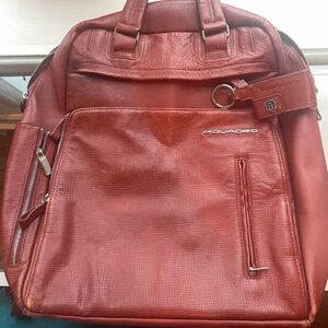 Piquadro Red Leather Backpack
